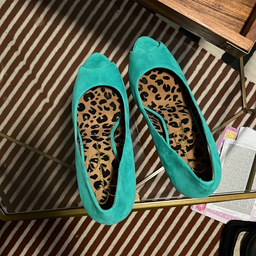 Jessica Simpson Aqua Green Peep Toe Platform Heels